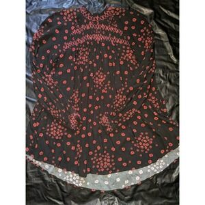 Free People Flowers In Her Hair Smock Tunic Size XS Oversized Black Red Rayon